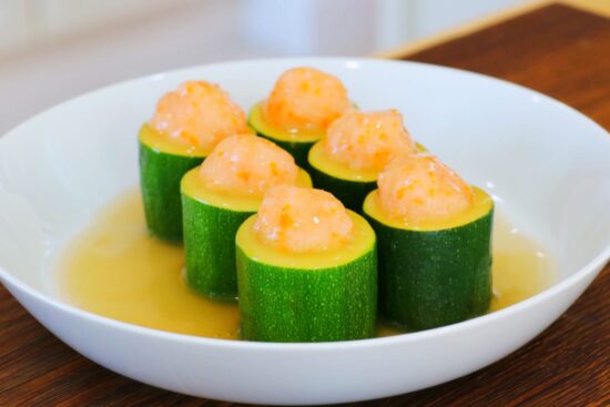 Steamed Shrimp Stuffed Zucchini