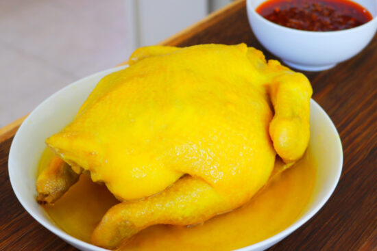 Steamed Whole Chicken with Chili Garlic Sauce