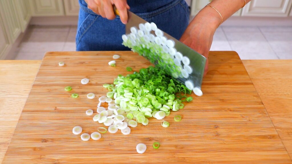 20-Min Rice Paper Scallion Pancakes 1. Cut Scallions