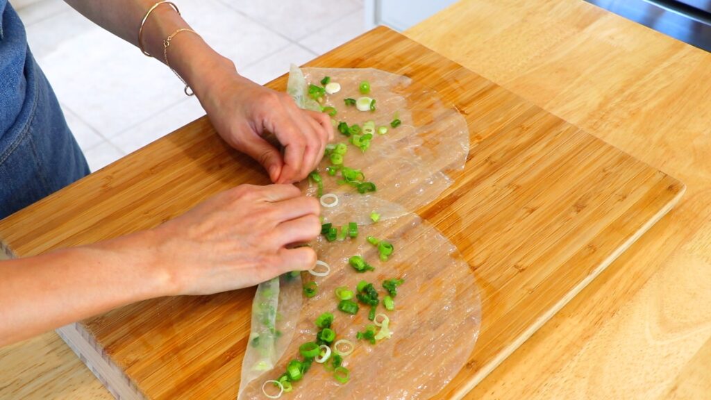 20-Min Rice Paper Scallion Pancakes 4. Wrap