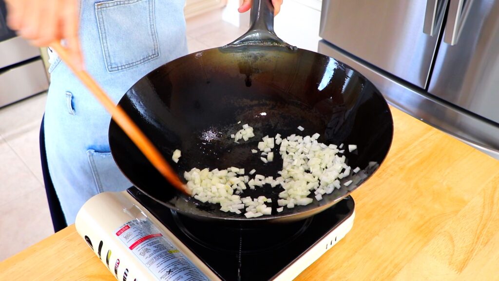 9-Min Shrimp Fried Rice 4. Stir-Fry the Onion